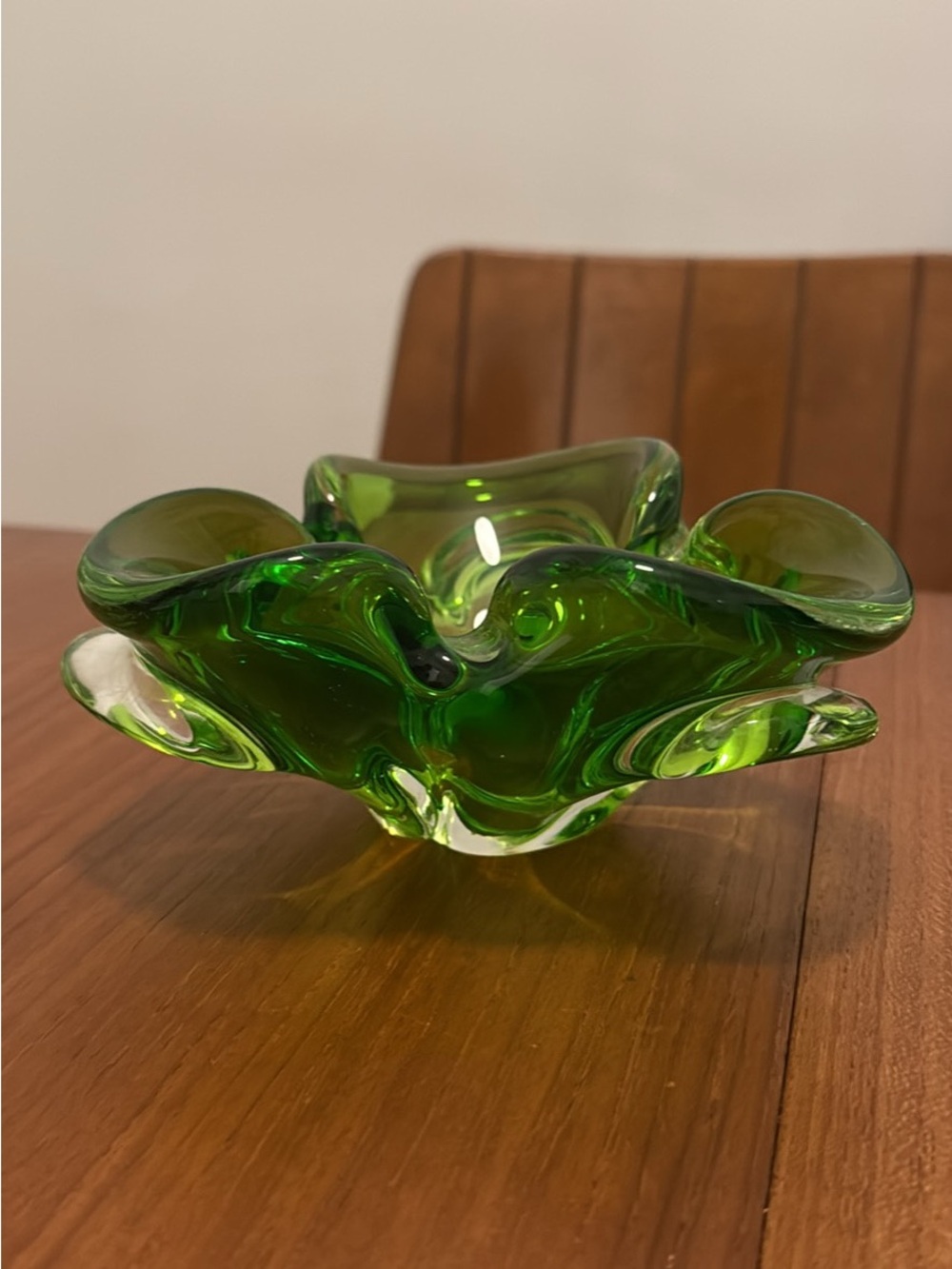 Green Glass Midcentury Bowl - Decorative Centerpiece